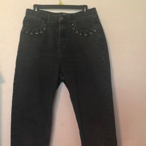 Mom high rise fit black BDG jeans lace up pockets